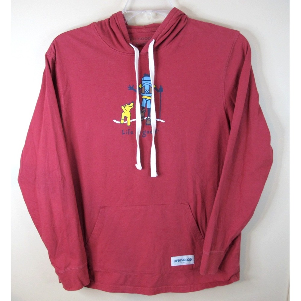 Life Is Good Hooded Long Sleeve Tee Lightweight Sweatshirt Men's‎ Medium Red